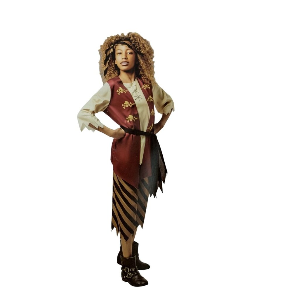 Celebrate Girls M (7/8) Pirate Costume with Shirt, Vest, Skirt and Headscarf